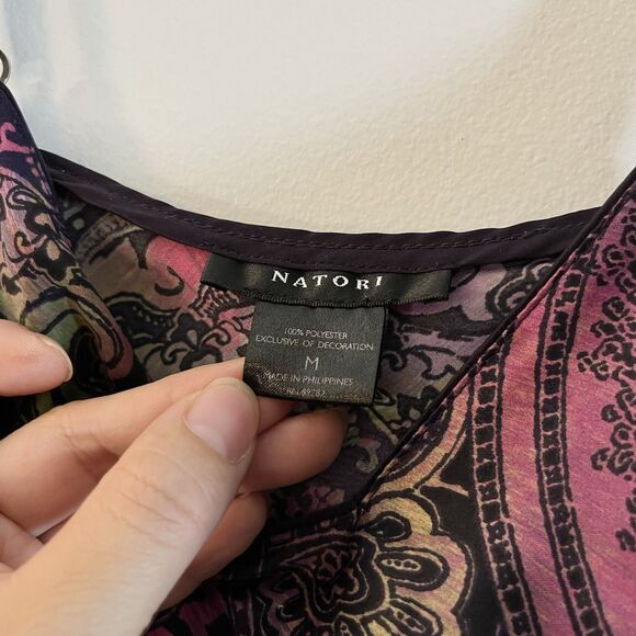 Natori Slip Dress Chemise Spaghetti Straps Purple Paisley Y2K Gyaru Midi Sz M - Picture 4 of 9